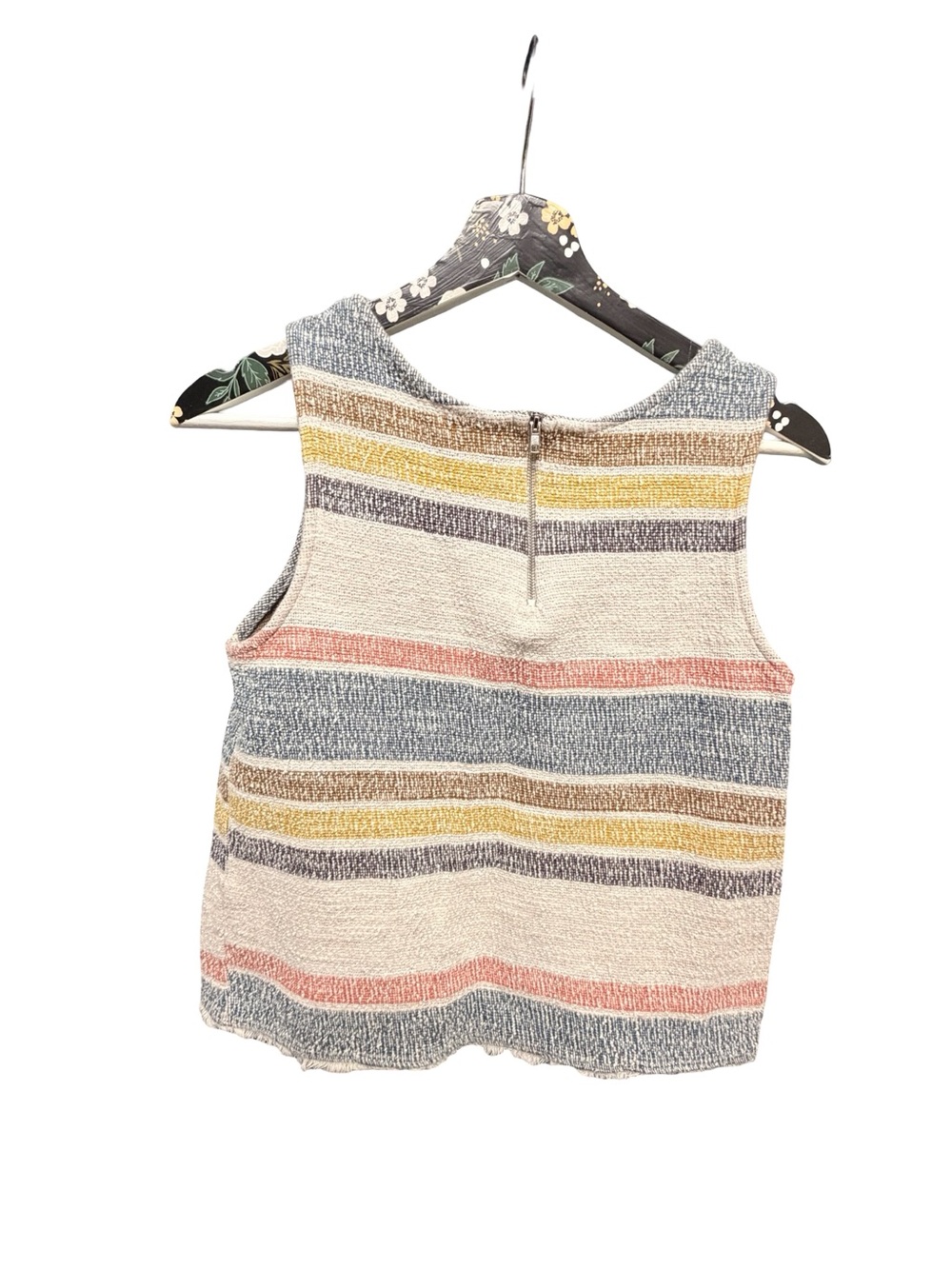 Green Envelope Pastel Stripe Boucle Crop Sleeveless Knit Tank Made in USA Small - Picture 3 of 6